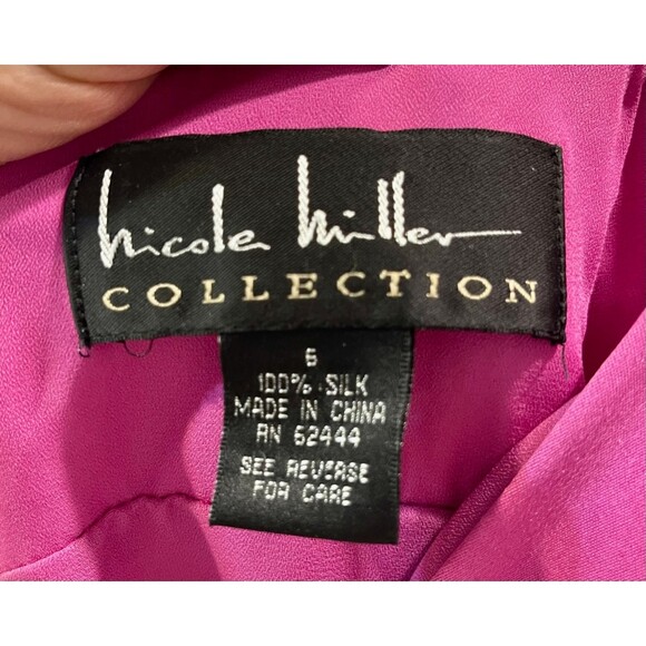 NICOLE MILLER COLLECTION 100% Silk Fuchsia Pink Formal Gown, Sz 6** - Picture 7 of 8